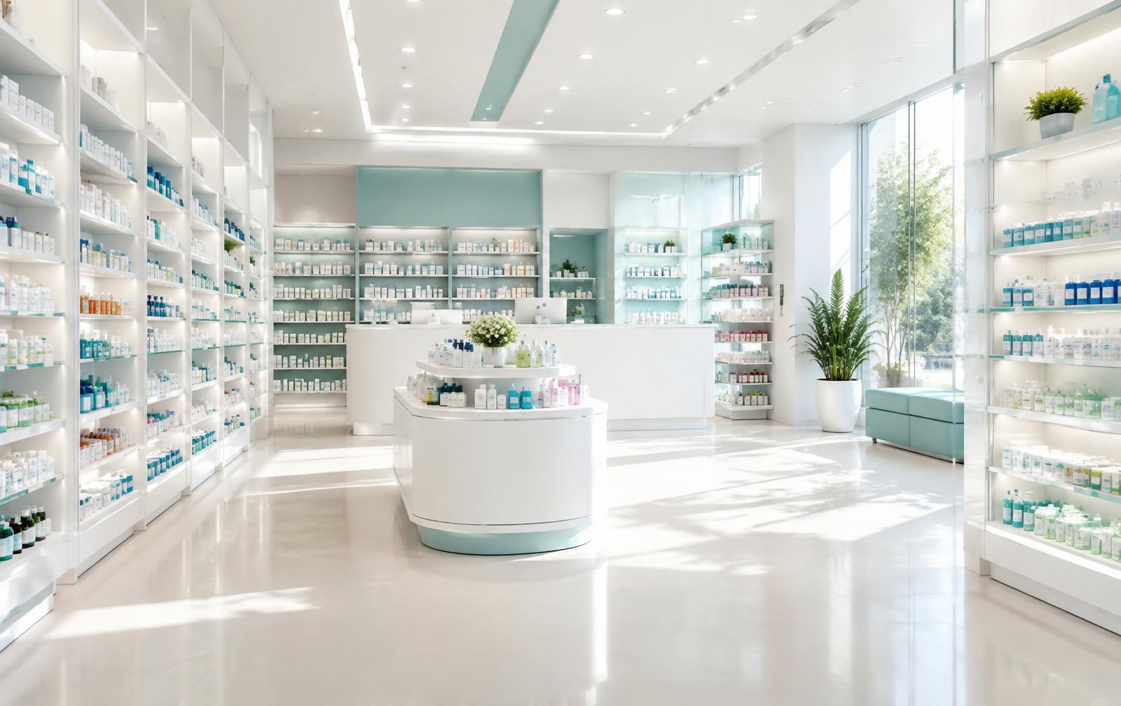 Bright modern pharmacy interior